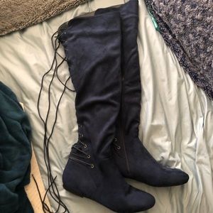 Beautiful Over the Knee Blue Suede Boots (Faux) 11